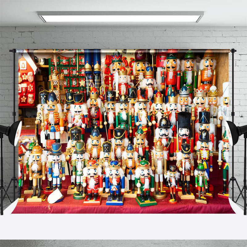 Aperturee - Nutcracker Doll Line Up Store Christmas Backdrop