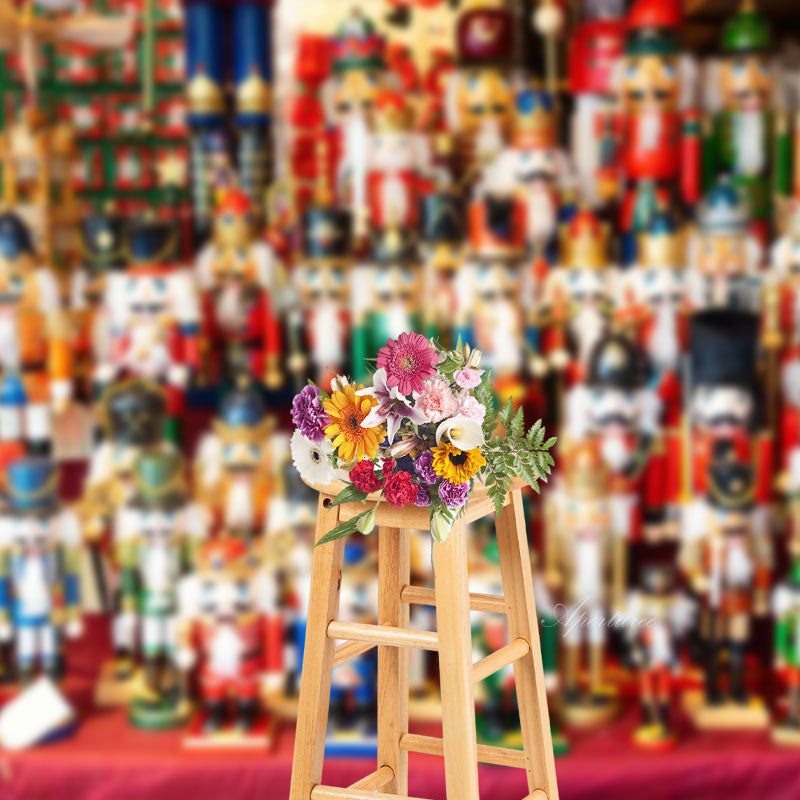 Aperturee - Nutcracker Doll Line Up Store Christmas Backdrop