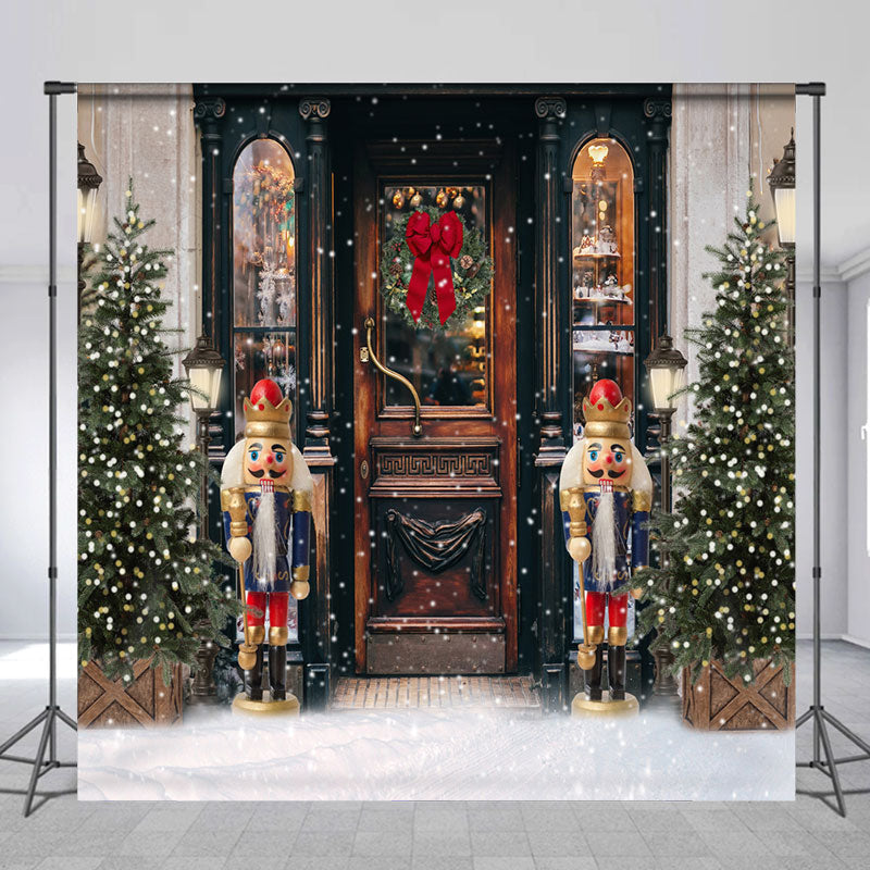 Aperturee - Nutcracker Door Vintage Trees Christmas Backdrop