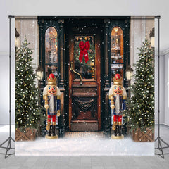 Aperturee - Nutcracker Door Vintage Trees Christmas Backdrop