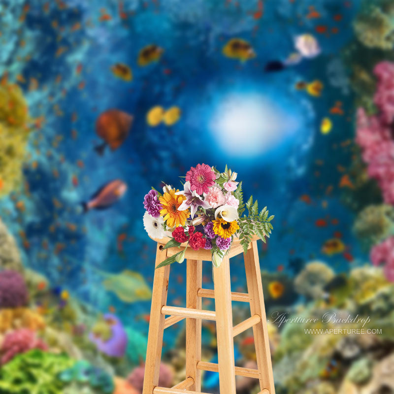 Aperturee - Ocean Landscape Colorful Fish Summer Backdrop Decor