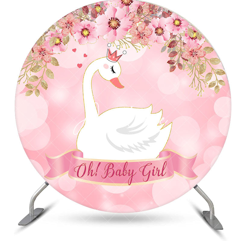 Aperturee - Oh Baby Girl Pink Swan Round Gender Reveal Backdrop