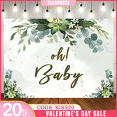 (Ship In 24HR) Oh Baby Green Plant Baby Shower Backdrop for Photos