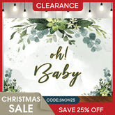 (Ship In 24HR) Oh Baby Green Plant Baby Shower Backdrop for Photos