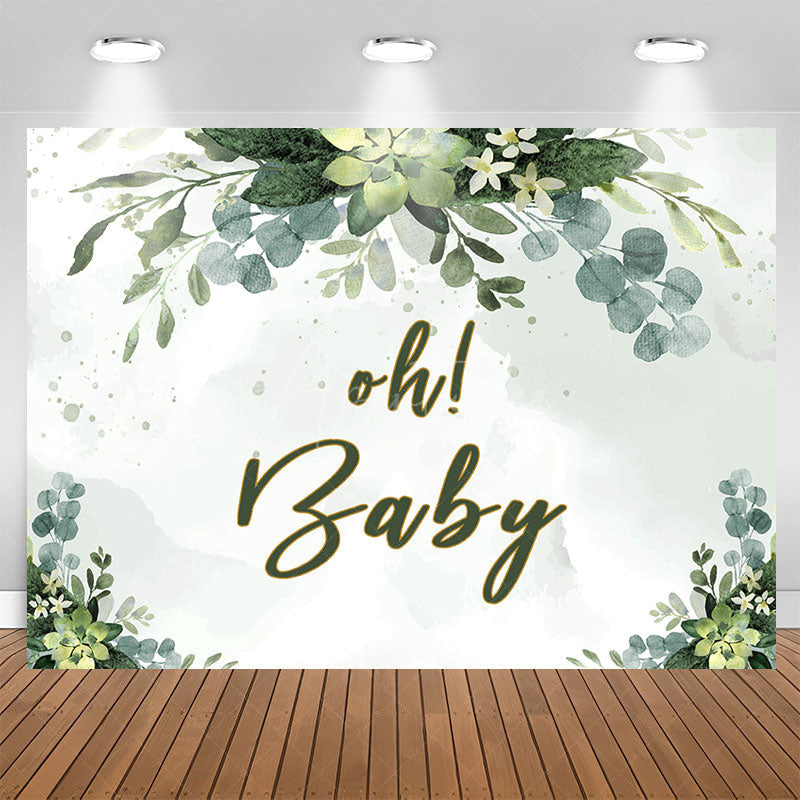 Aperturee - Oh Baby Green Plant Baby Shower Backdrop for Photos