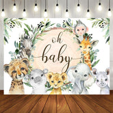 Aperturee - Oh Baby Jungle Animals Green Baby Shower Backdrop for Boy