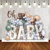 Aperturee - Oh Baby White Bricks And Balloons Baby Shower Backdrop