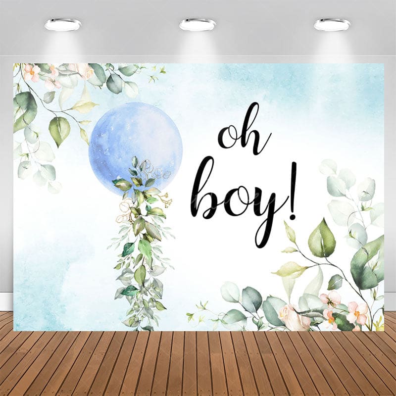 Aperturee - Oh Boy Blue Ball Leaves Baby Shower Backdrop For Party