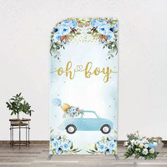 Aperturee - Oh Boy Blue Floral Car Arch Baby Shower Backdrop