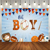 Aperturee - Oh Boy Flags And Baseball Themed Baby Shower Backdrop