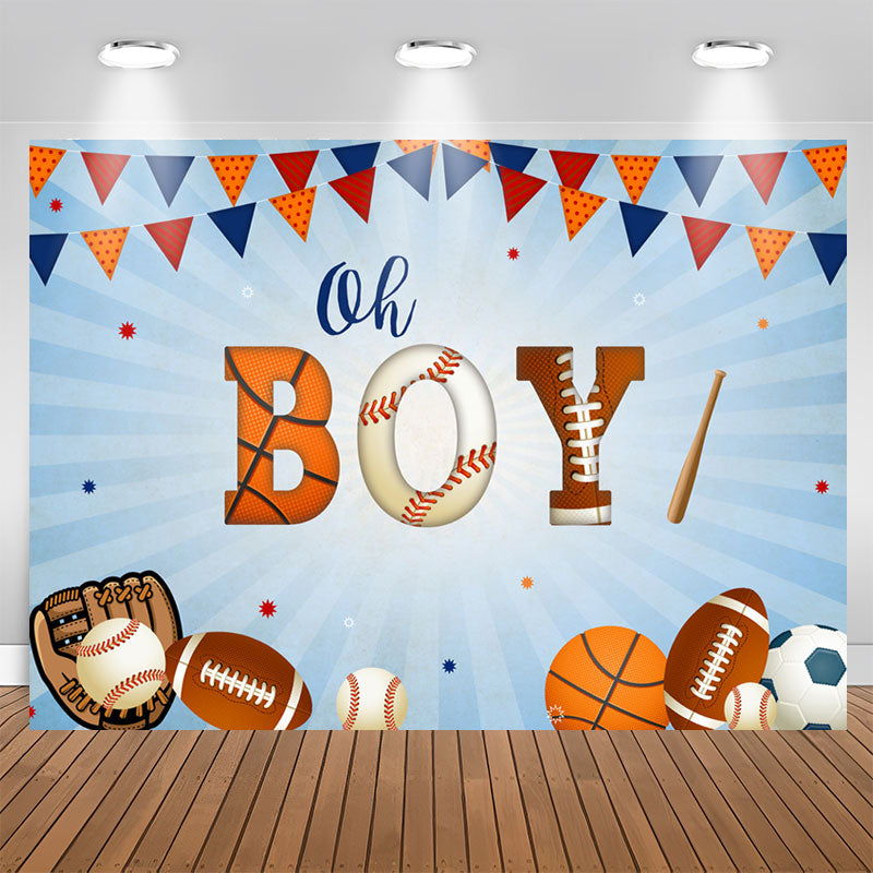 Aperturee - Oh Boy Flags And Baseball Themed Baby Shower Backdrop