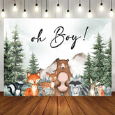 Aperturee - Oh Boy Forest Animals Spruce Baby Shower Backdrop
