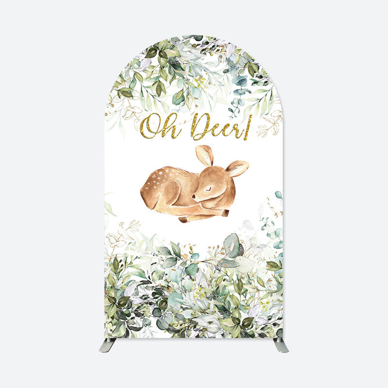 Aperturee - Oh Deer Greenery Baby Shower Double Sided Arch Backdrop