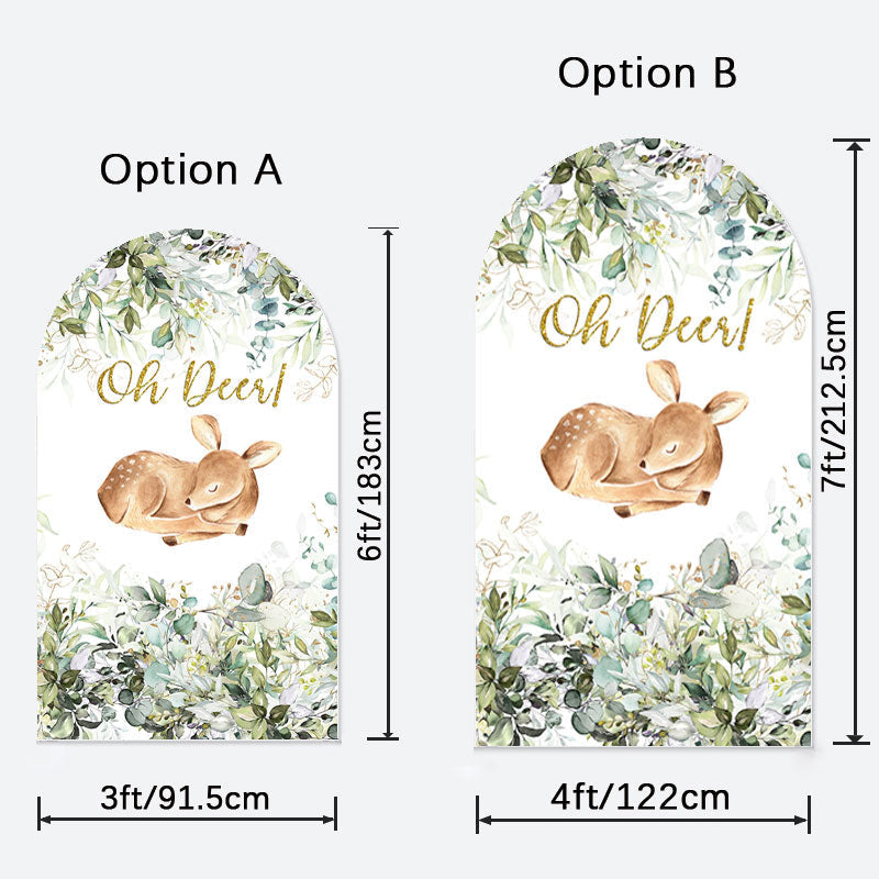 Aperturee - Oh Deer Greenery Baby Shower Double Sided Arch Backdrop