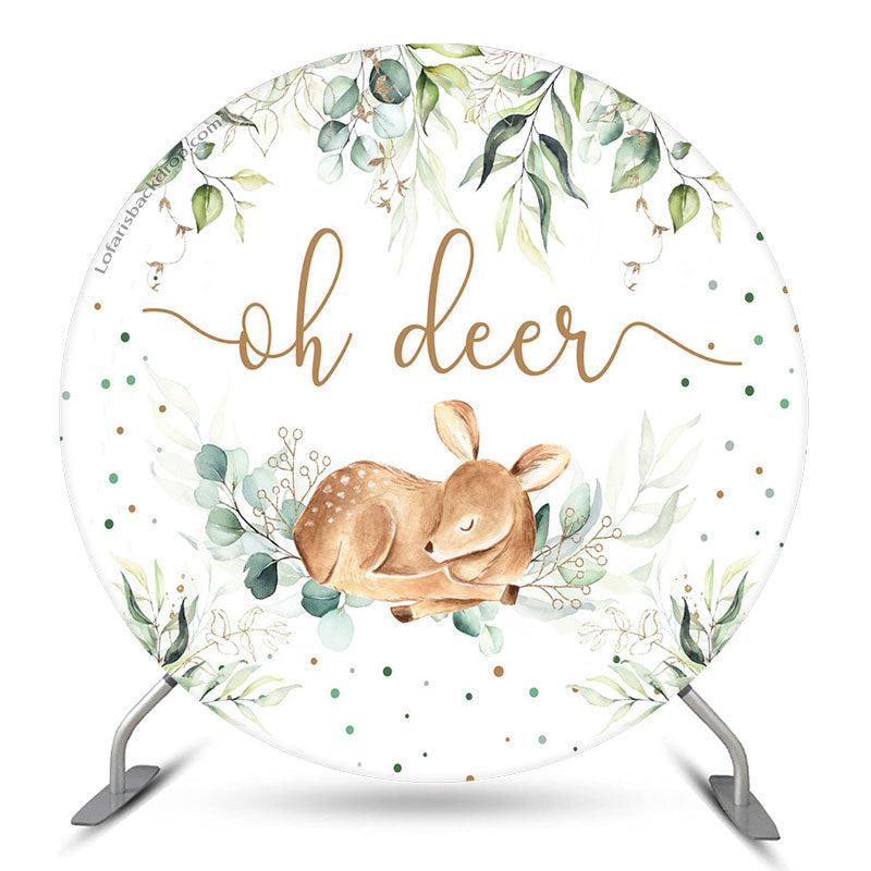 Aperturee Oh Deer Wild Leaves Round Baby Shower Backdrop