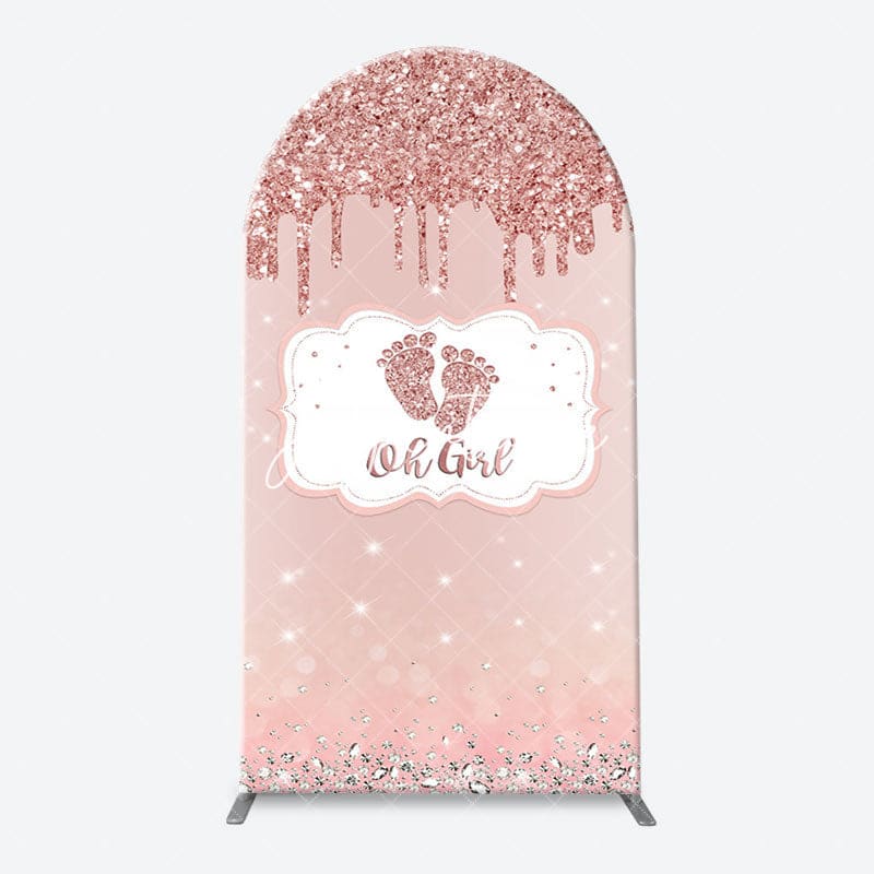 Aperturee - Oh Girl Rose Gold Glitter Arch Baby Shower Backdrop