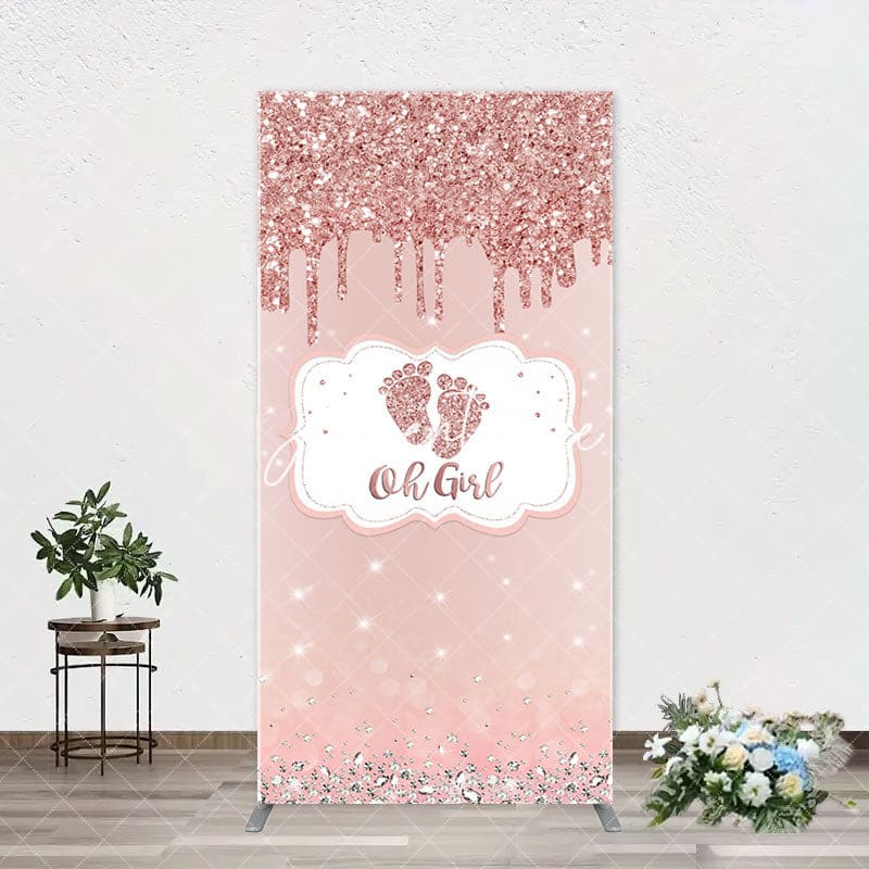 Aperturee - Oh Girl Rose Gold Glitter Arch Baby Shower Backdrop