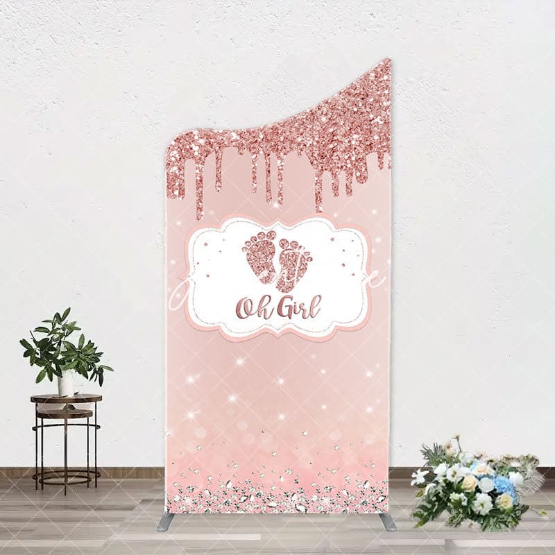 Aperturee - Oh Girl Rose Gold Glitter Arch Baby Shower Backdrop