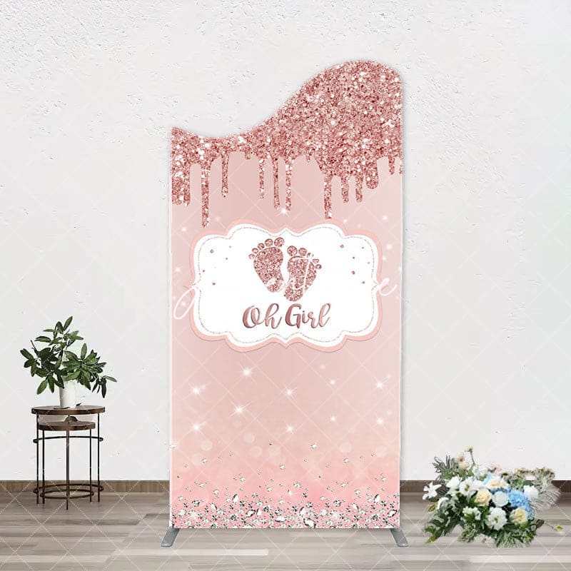 Aperturee - Oh Girl Rose Gold Glitter Arch Baby Shower Backdrop