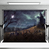 Aperturee - Oil Painting Horror Village Cemetery Halloween Backdrop