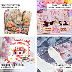 Aperturee - Oil Painting Style Bunny Floral Birthday Backdrop