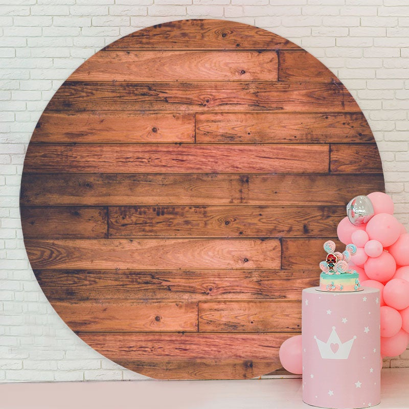 Aperturee - Old Reddish Brown Round Birthday Wood Backdrop