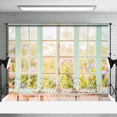 Aperturee - Old Wood Window Spring Floral Scene Photo Backdrop
