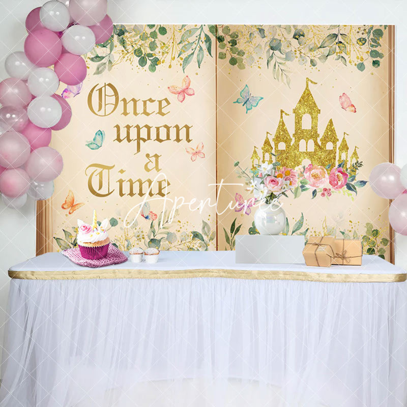 Aperturee - Once Upon A Time Princess Castle Birthday Backdrop