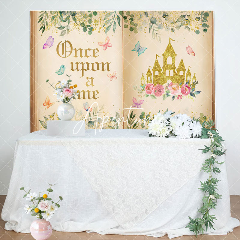 Aperturee - Once Upon A Time Princess Castle Birthday Backdrop