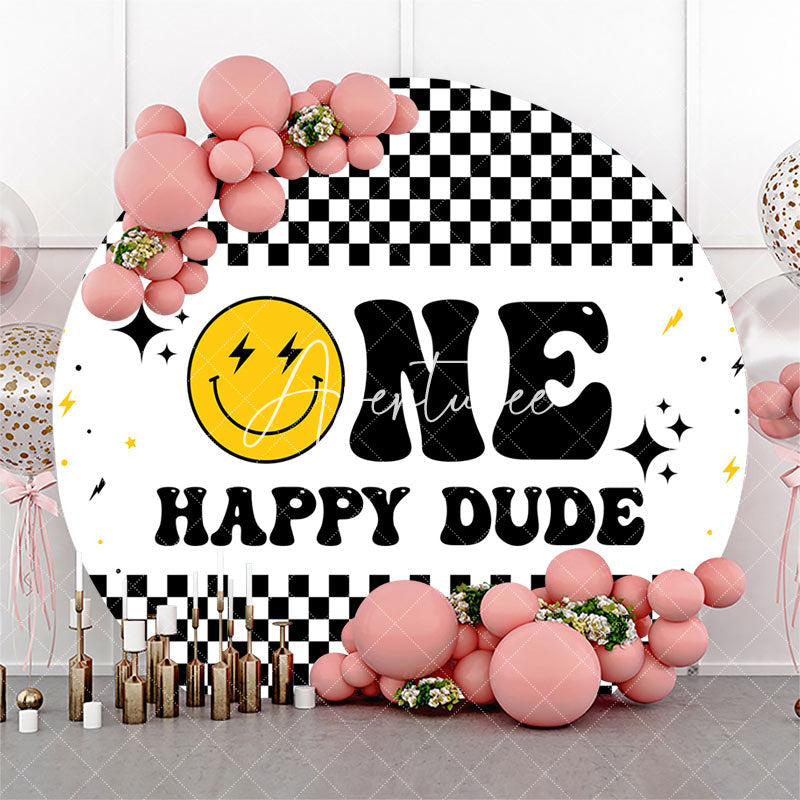 Aperturee - One Happy Dude Plaid Round 1st Birthday Backdrop