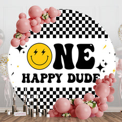 Aperturee - One Happy Dude Plaid Round 1st Birthday Backdrop