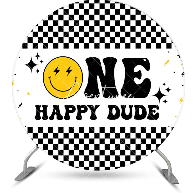 Aperturee - One Happy Dude Plaid Round 1st Birthday Backdrop