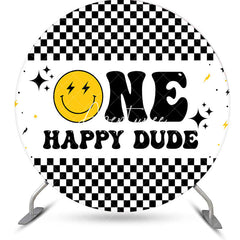 Aperturee - One Happy Dude Plaid Round 1st Birthday Backdrop