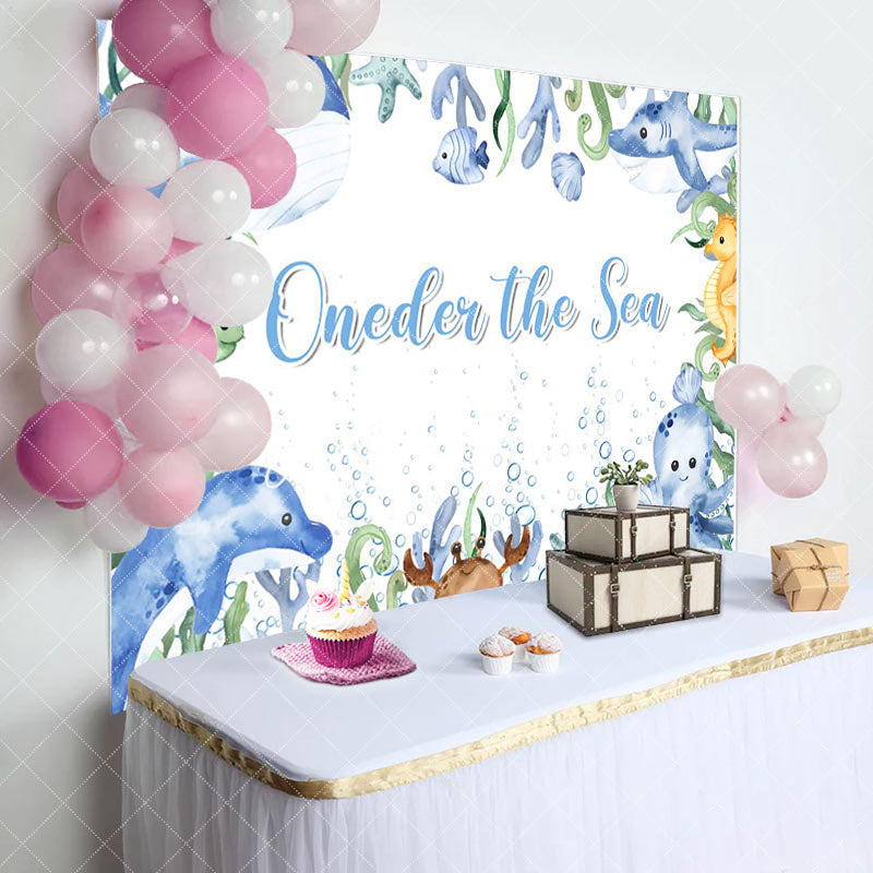Aperturee - Oneder The Sea Blue Animals 1st Birthday Backdrop