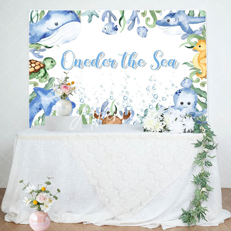 Aperturee - Oneder The Sea Blue Animals 1st Birthday Backdrop