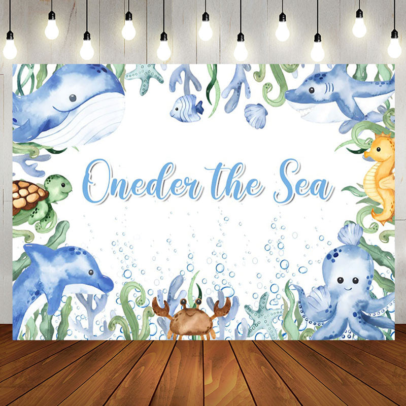 Aperturee - Oneder The Sea Blue Animals 1st Birthday Backdrop