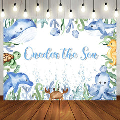Aperturee - Oneder The Sea Blue Animals 1st Birthday Backdrop