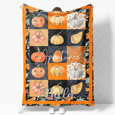 Aperturee - Orange Black Plaid Halloween Custom Name Blanket