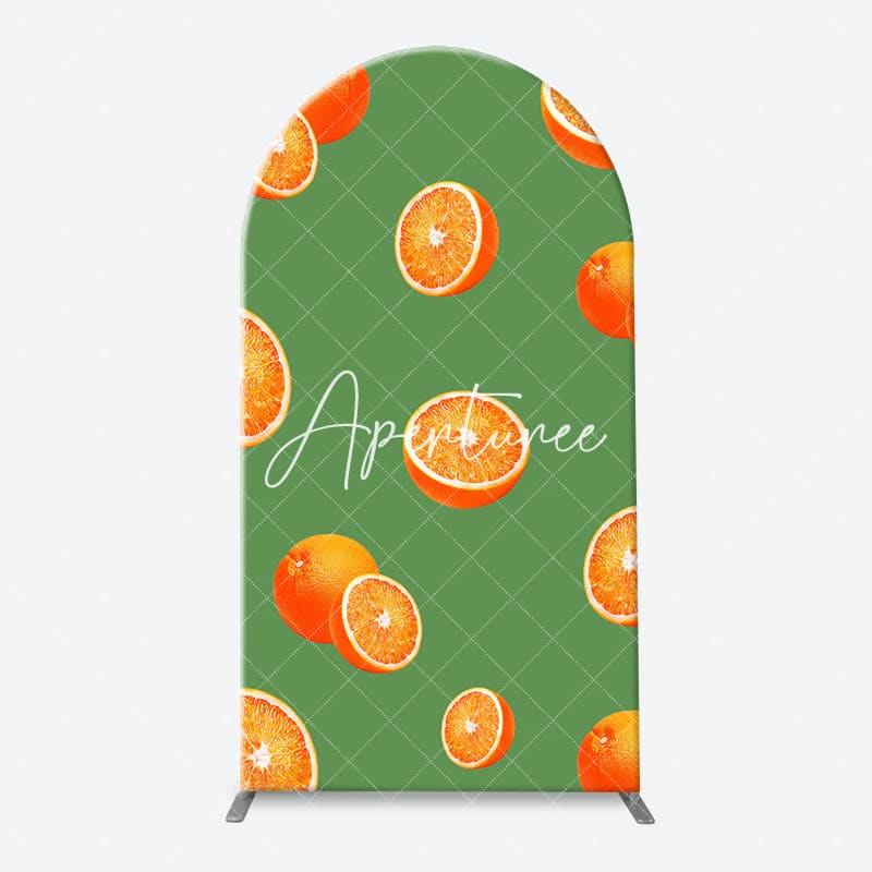 Aperturee - Orange Green White Plaid Birthday Arch Backdrop Kit