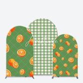 Aperturee - Orange Green White Plaid Birthday Arch Backdrop Kit