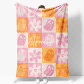Aperturee - Orange Pink Plaid Floral Halloween Custom Blanket