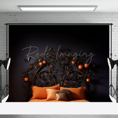 Aperturee - Orange Pumpkin Headboard Halloween Portrait Backdrop