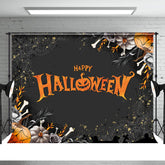 Aperturee - Orange Scary Pumpkin Black Happy Halloween Backdrop