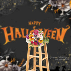 Aperturee - Orange Scary Pumpkin Black Happy Halloween Backdrop