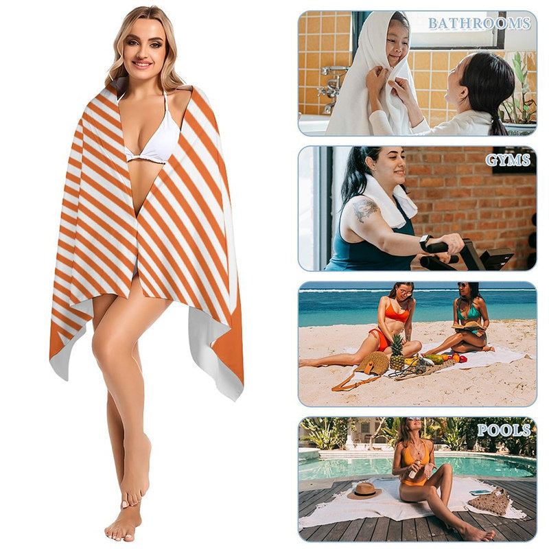 Aperturee - Organge Stripe Custom Name Beach Towel for Vacation