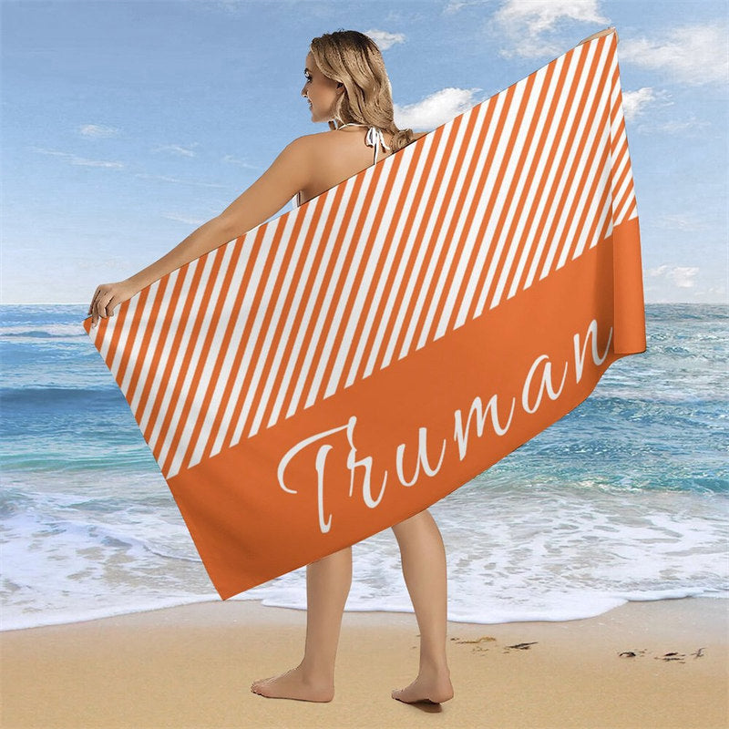 Aperturee - Organge Stripe Custom Name Beach Towel for Vacation