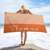 Aperturee - Organge Stripe Custom Name Beach Towel for Vacation