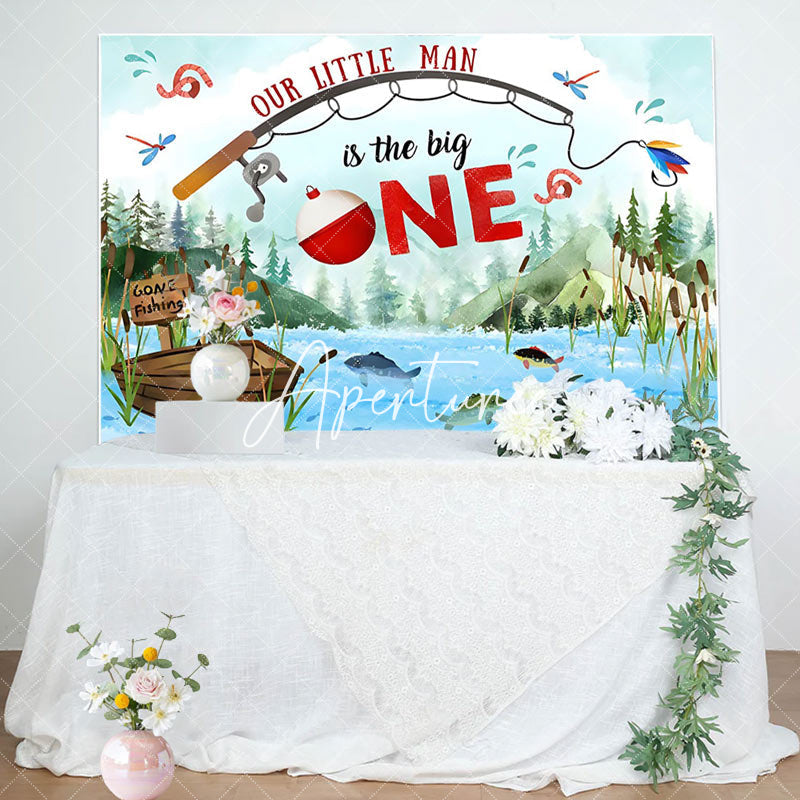 Aperturee - Our Little Man Mountain River Fish Birthday Backdrop