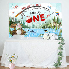 Aperturee - Our Little Man Mountain River Fish Birthday Backdrop