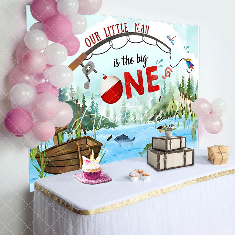 Aperturee - Our Little Man Mountain River Fish Birthday Backdrop